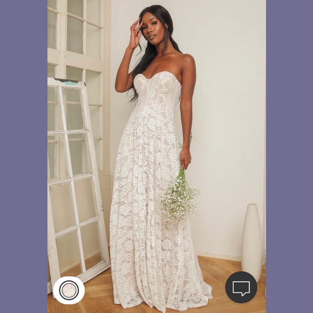 Strapless White Lace Wedding Dress